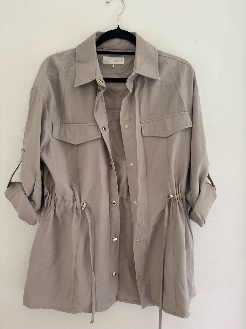 Zara Neutral Beige Utility Jacket with Gold Hardware